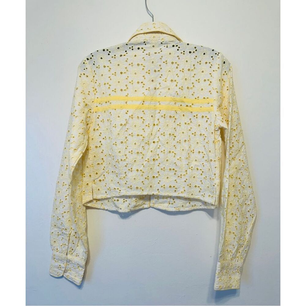 Free people Women’s long sleeved button up yellow cotton cropped tops Sz XS, NWT - Picture 5 of 14